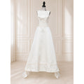 WG004 Da Vinci Size 12 Soft White Ivory Beaded Satin A-Line Wedding Dress Gown