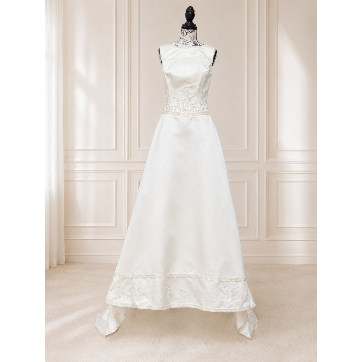 WG004 Da Vinci Size 12 Soft White Ivory Beaded Satin A-Line Wedding Dress Gown