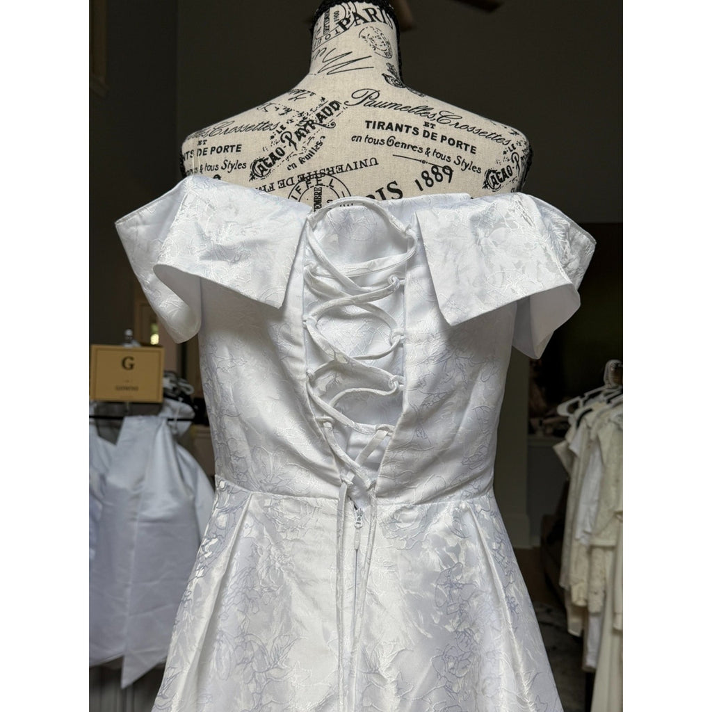 WG013 Size 12 White Off-the-Shoulder A-Line Wedding Gown NWD