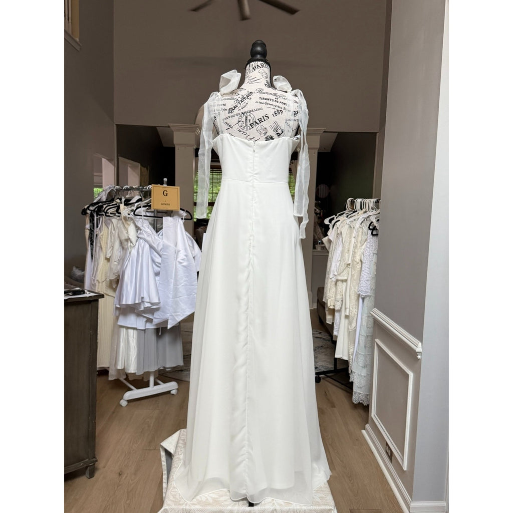 WG014 Lulus Radiant Romance White Tie-Strap Wedding Gown Size L NWT