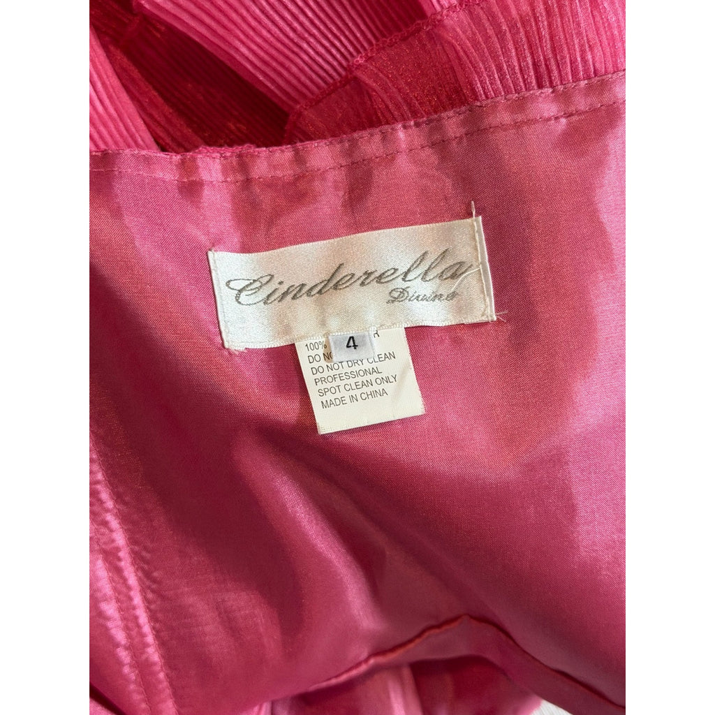 G001 Cinderella Divine Fuchsia Pink Ruffle Rosette Mini Formal Dress Size 4