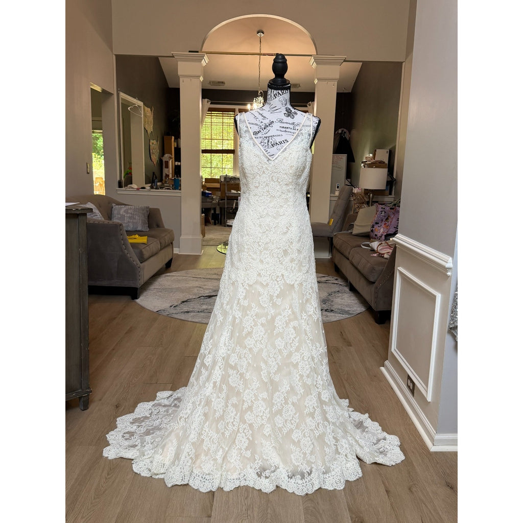 WG022 Maggie Sottero Melanie 4MS061 Ivory/Light Gold Lace Wedding Gown Sz 12
