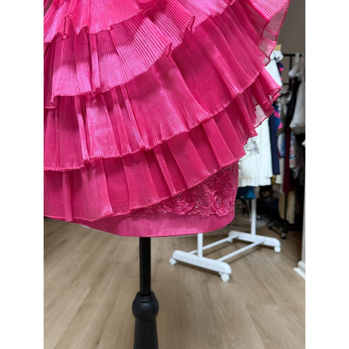 G001 Cinderella Divine Fuchsia Pink Ruffle Rosette Mini Formal Dress Size 4