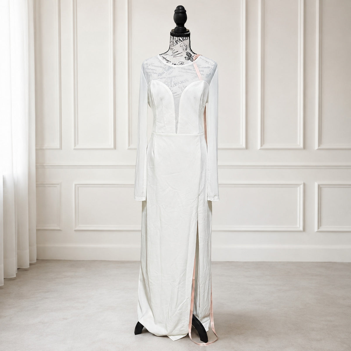 WG029 Lulus White Mesh Long Sleeve Maxi Dress XL