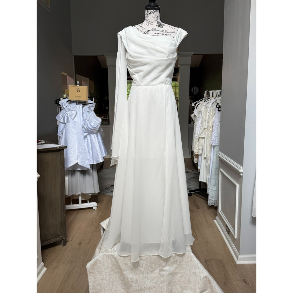 WG012 Size 16 Ivory Draped Scarf-Neck A-Line Wedding Gown NWT