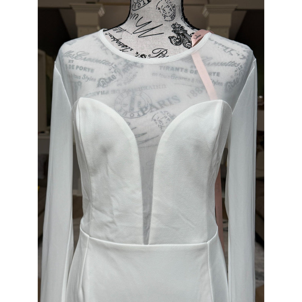 WG029 Lulus White Mesh Long Sleeve Maxi Dress XL