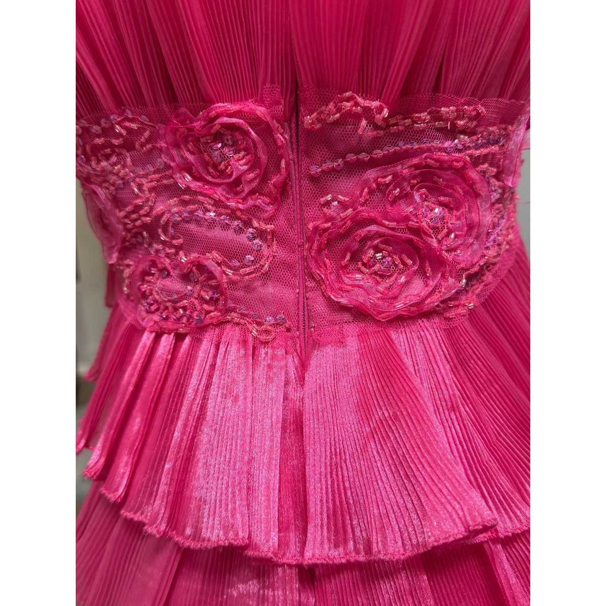 G001 Cinderella Divine Fuchsia Pink Ruffle Rosette Mini Formal Dress Size 4