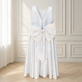 G004 NWT Girls Size 6 White Faux Pearl Flower Girl Formal Gown Bow