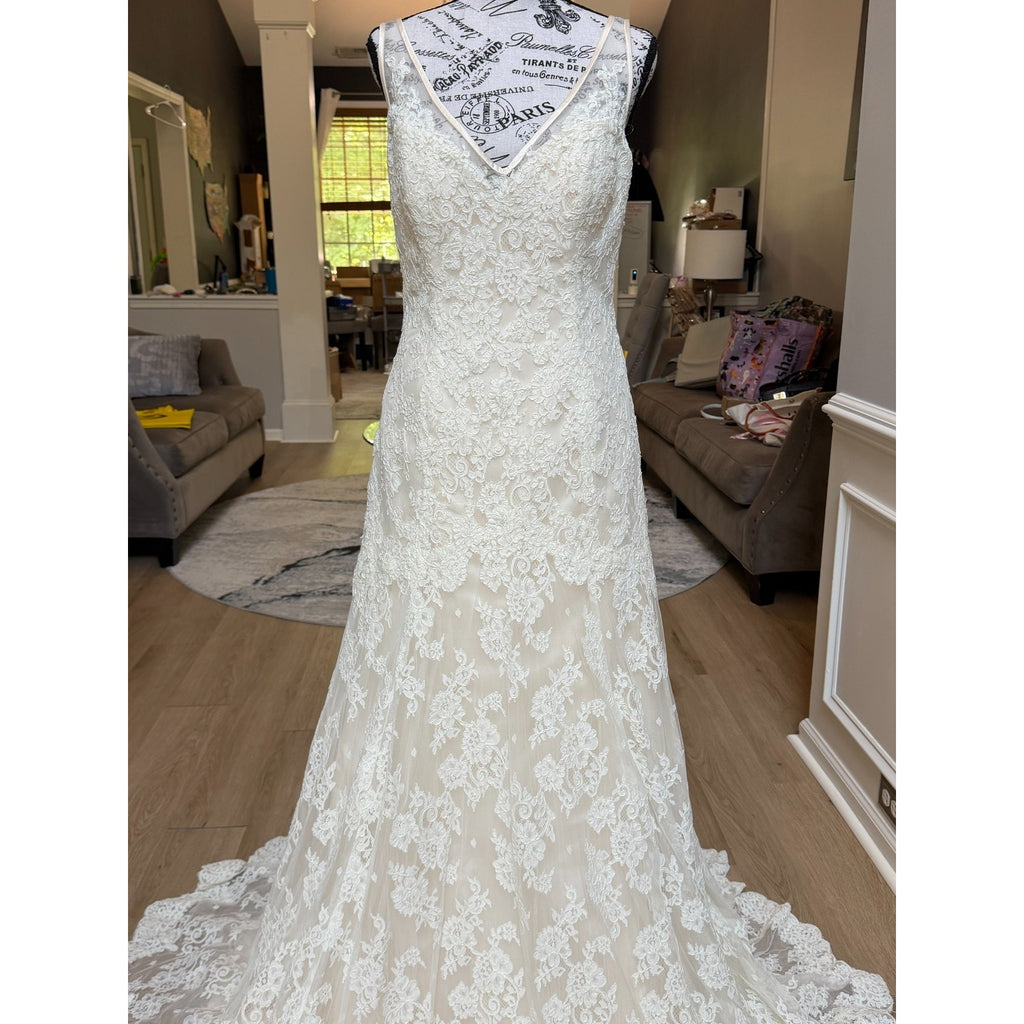 WG022 Maggie Sottero Melanie 4MS061 Ivory/Light Gold Lace Wedding Gown Sz 12
