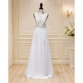 WG011 Size 14 White Lace Illusion Corset A-Line Wedding Gown Slit Short Train