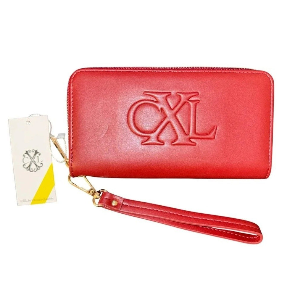 W003 CXL Christian Lacroix Porte Red Embossed Logo Zip-Around Wallet NWT