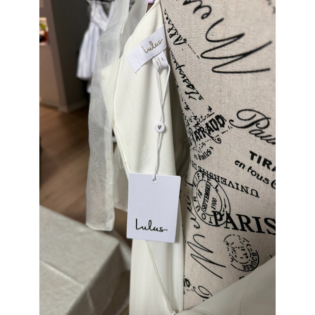 WG014 Lulus Radiant Romance White Tie-Strap Wedding Gown Size L NWT