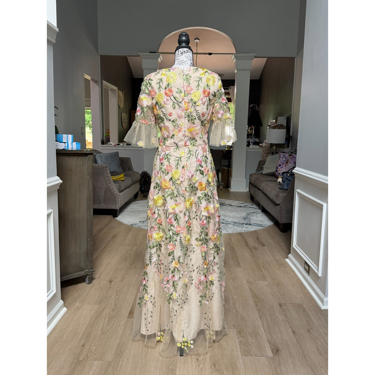 AW Bridal Carole US 12 Multicolor Floral Embroidered Tulle Formal Gown