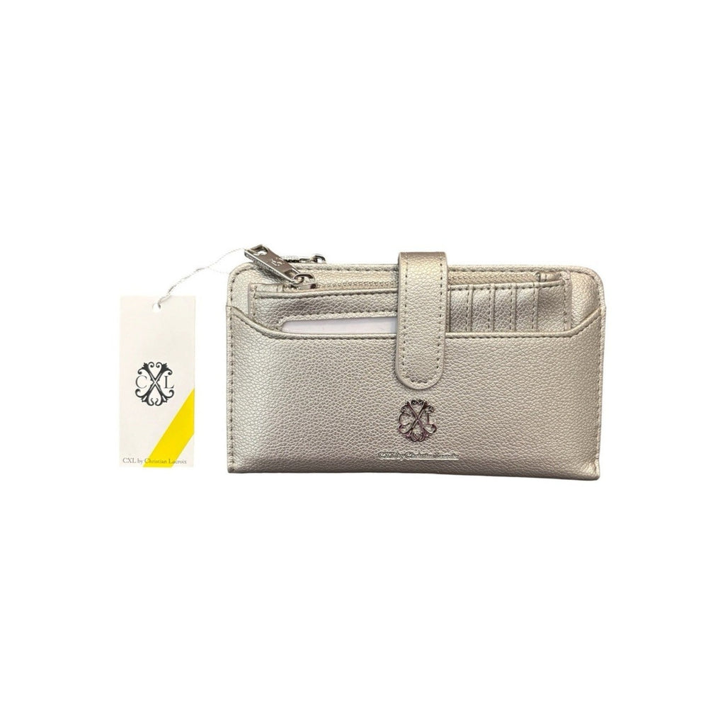W008 CXL Christian Lacroix Bryce Pewter Pebbled ID Fold Zip Wallet NWT