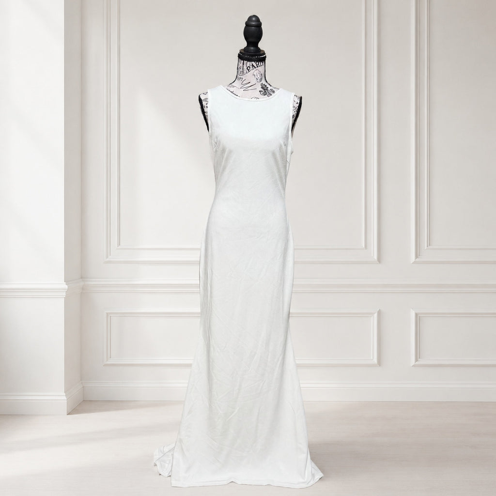 WG028 Lulus - Va Va Voom White Backless Mermaid Maxi Dress