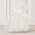 G005 NWT Defect Toddler Girls Size 2 (2T) Ivory Lace Tulle Flower Girl Dress Bow