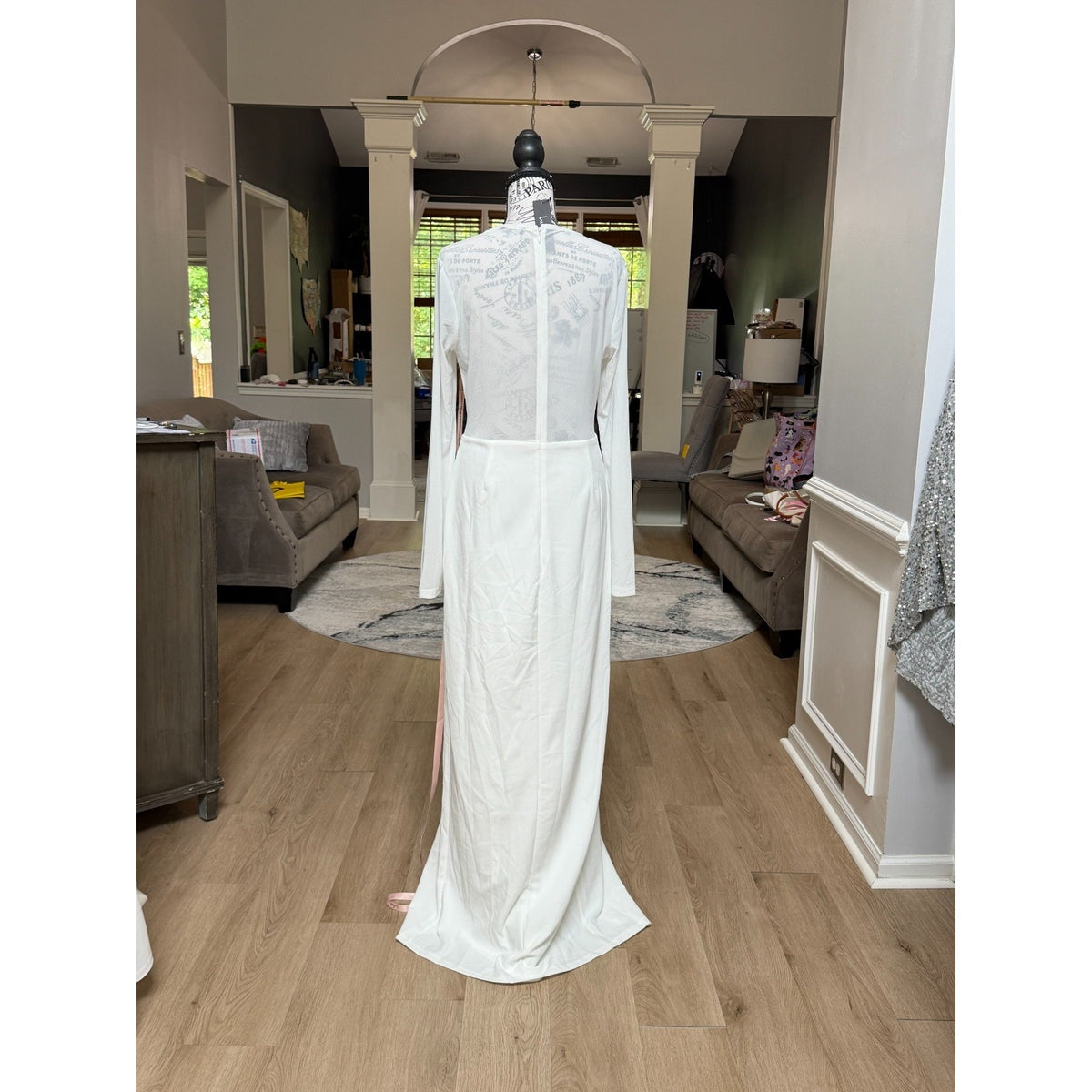 WG029 Lulus White Mesh Long Sleeve Maxi Dress XL