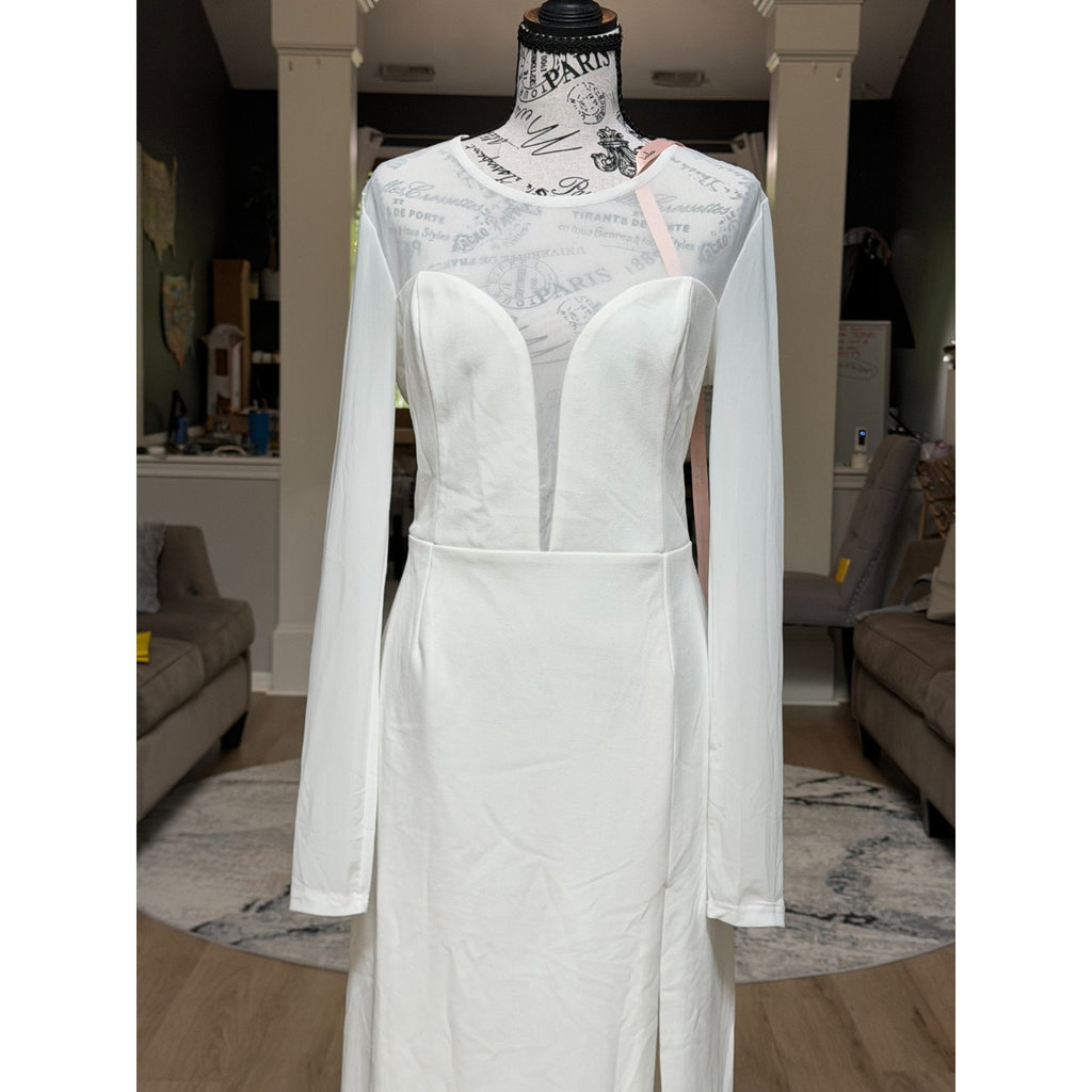 WG029 Lulus White Mesh Long Sleeve Maxi Dress XL