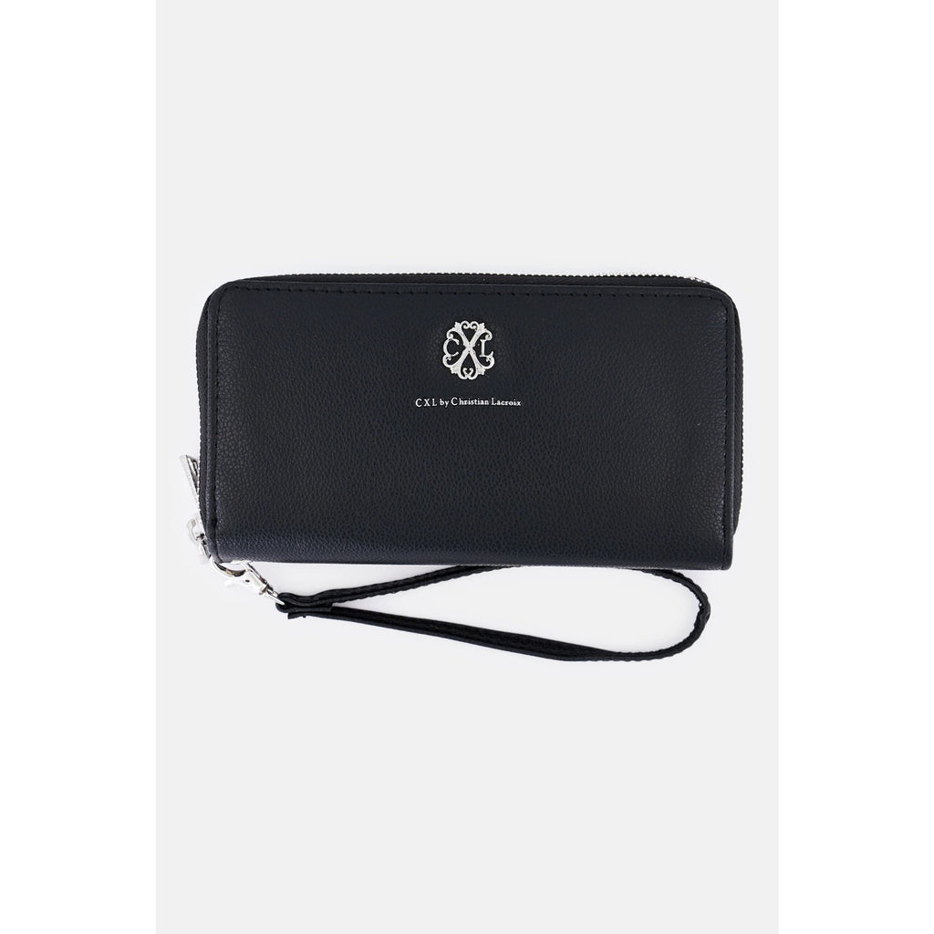 W007 CXL Christian Lacroix Brandy Black Pebbled Double Zip Wristlet Wallet NWT
