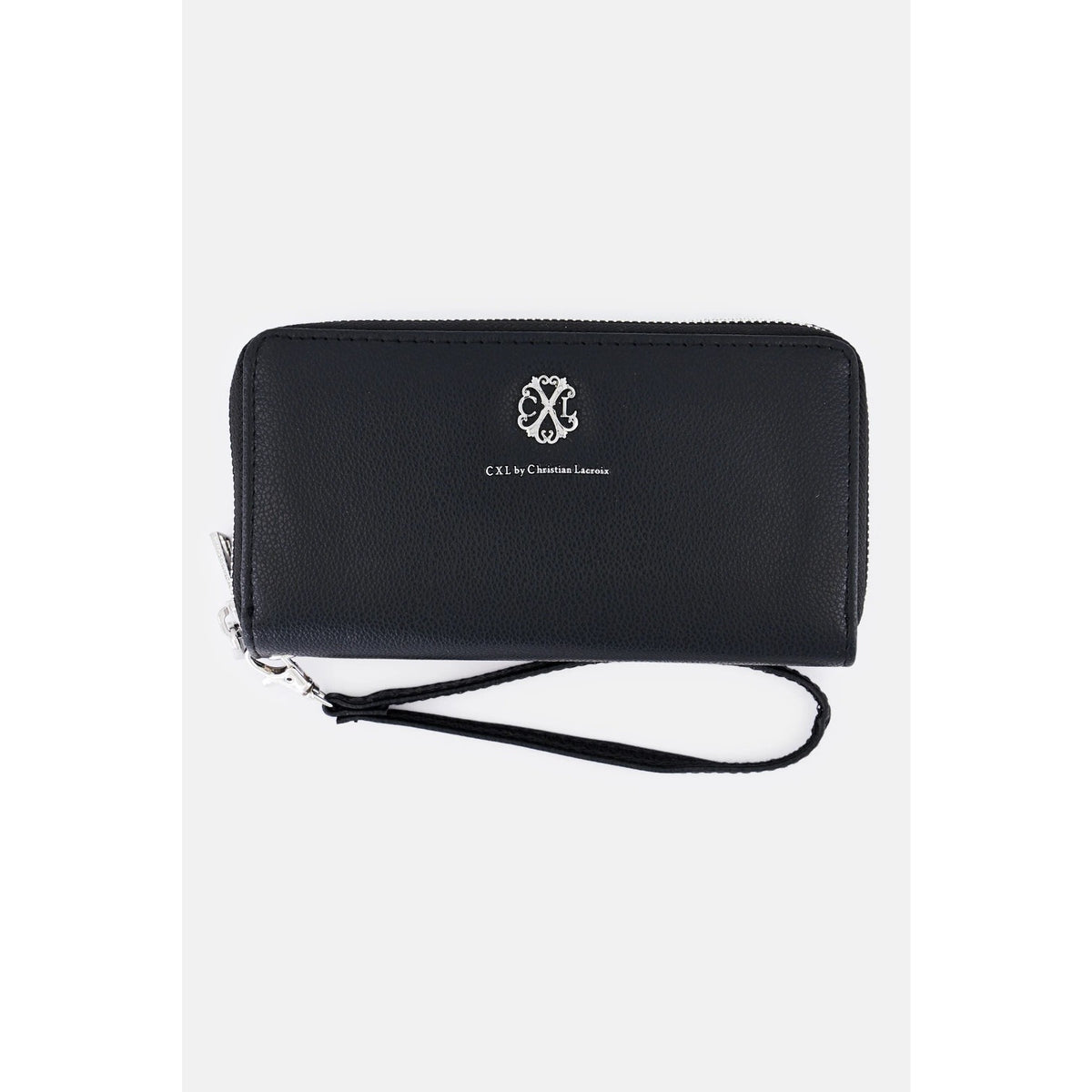 W007 CXL Christian Lacroix Brandy Black Pebbled Double Zip Wristlet Wallet NWT
