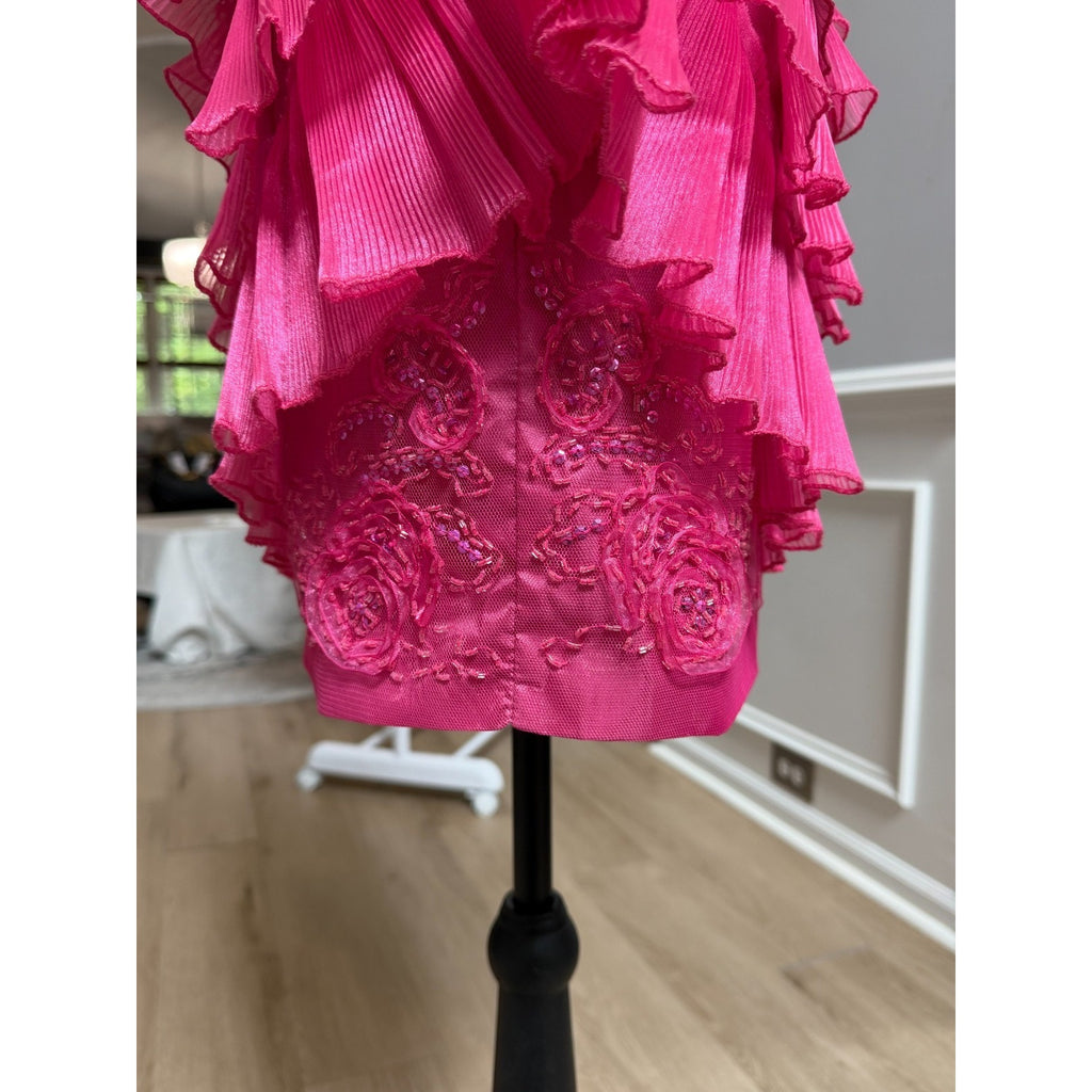 G001 Cinderella Divine Fuchsia Pink Ruffle Rosette Mini Formal Dress Size 4
