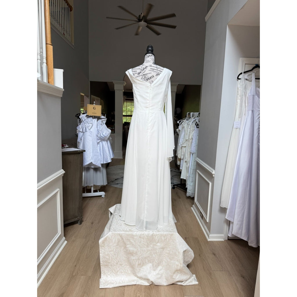 WG012 Size 16 Ivory Draped Scarf-Neck A-Line Wedding Gown NWT