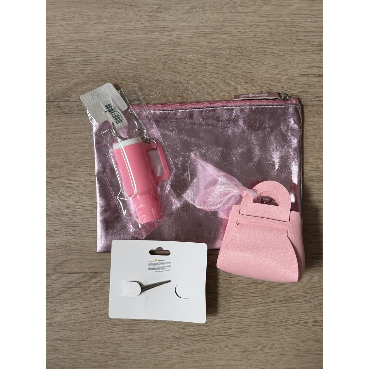 Pink Halloween Gift Set 5 Piece Mini Bag Tumbler Keychain Skeleton Hair Clip