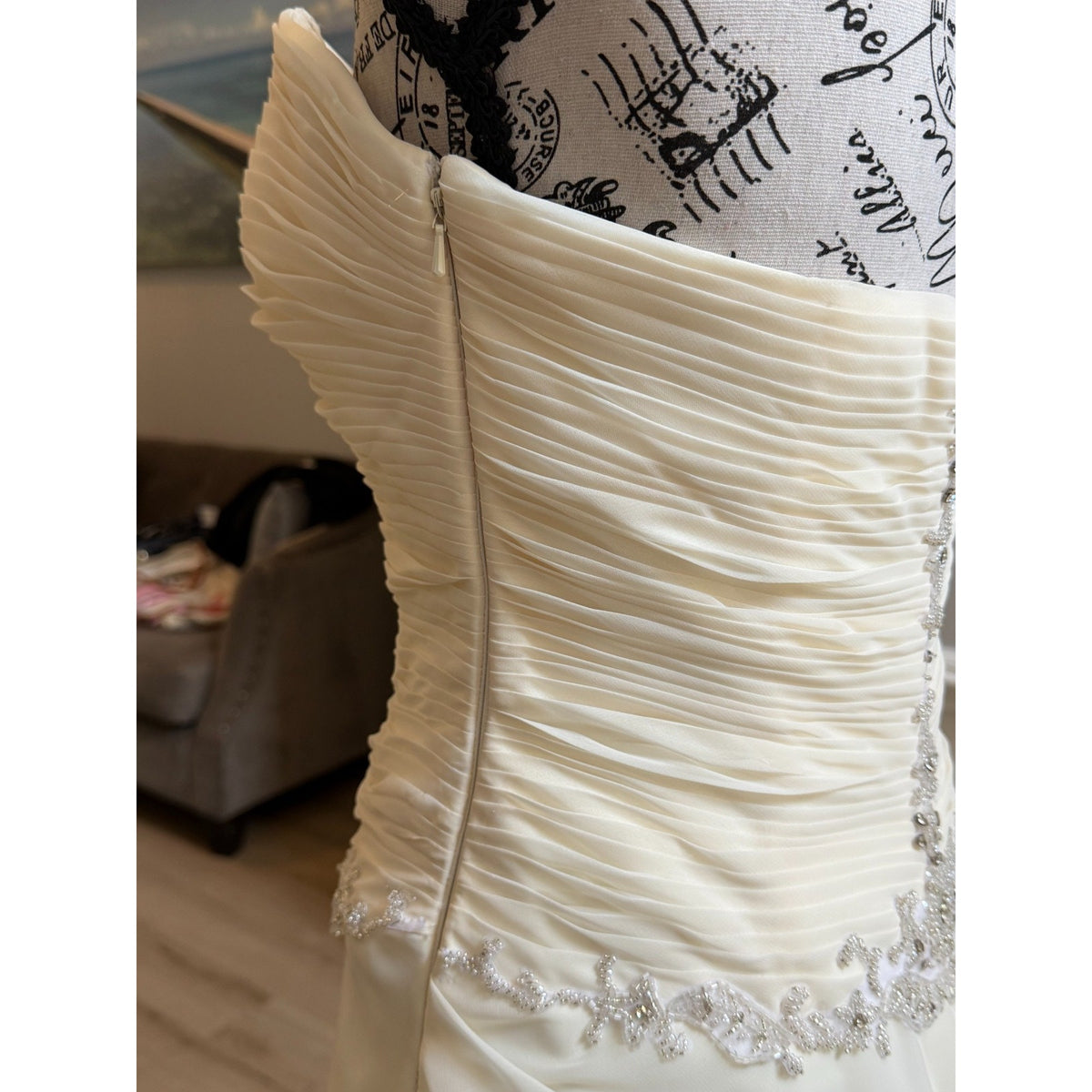 WG023 Jacquelin Exclusive 9861 Dark Ivory Strapless Ruched Beaded Trumpet Gown