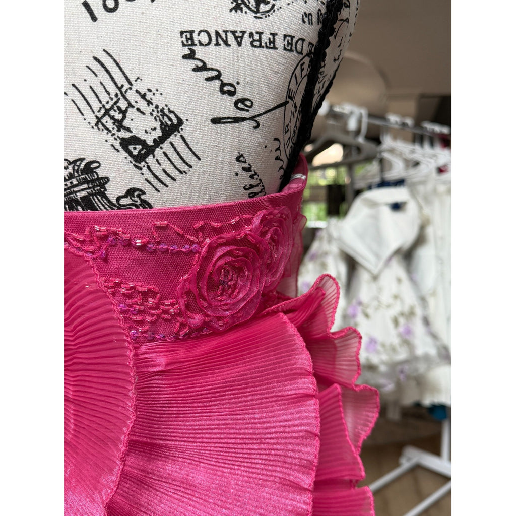G001 Cinderella Divine Fuchsia Pink Ruffle Rosette Mini Formal Dress Size 4