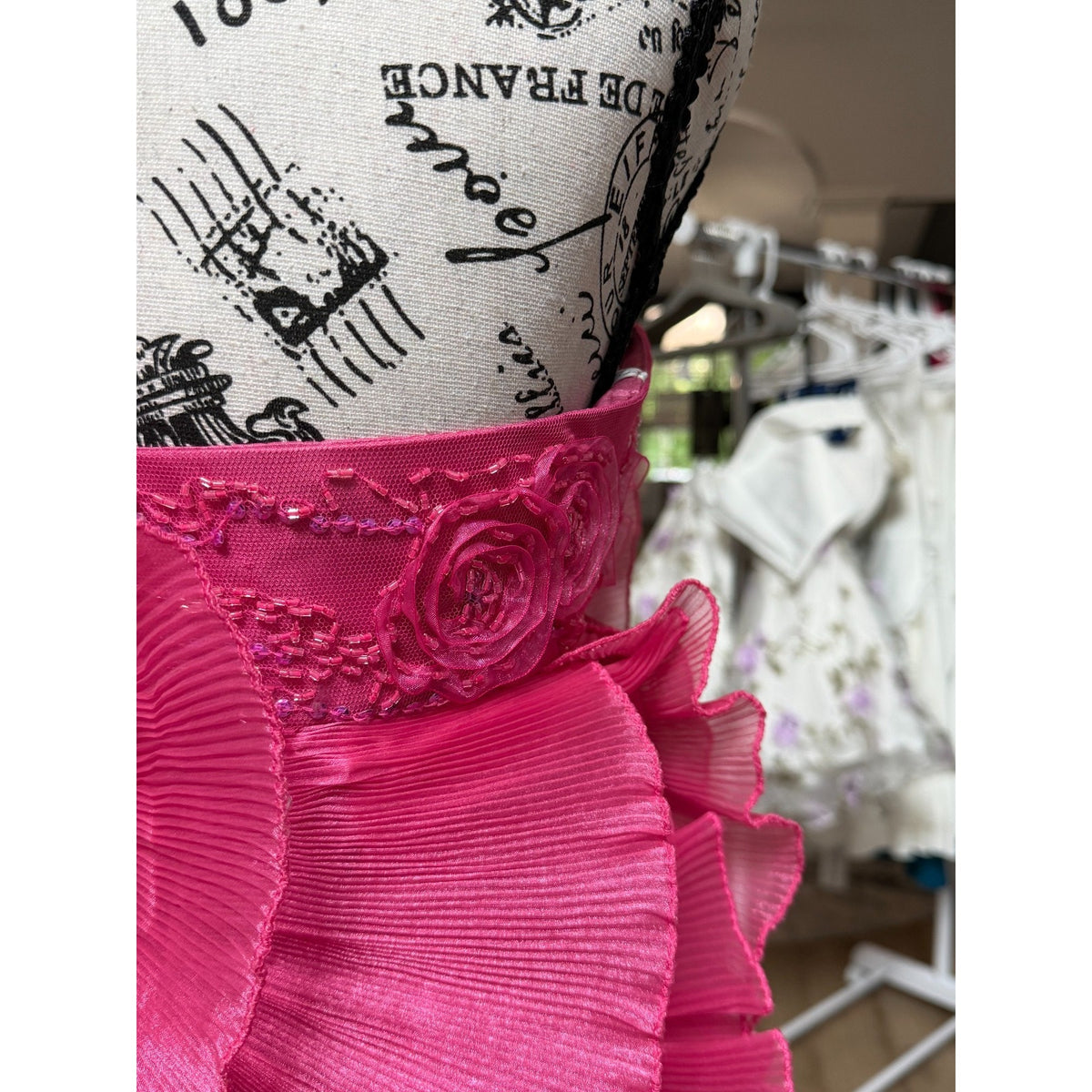 G001 Cinderella Divine Fuchsia Pink Ruffle Rosette Mini Formal Dress Size 4
