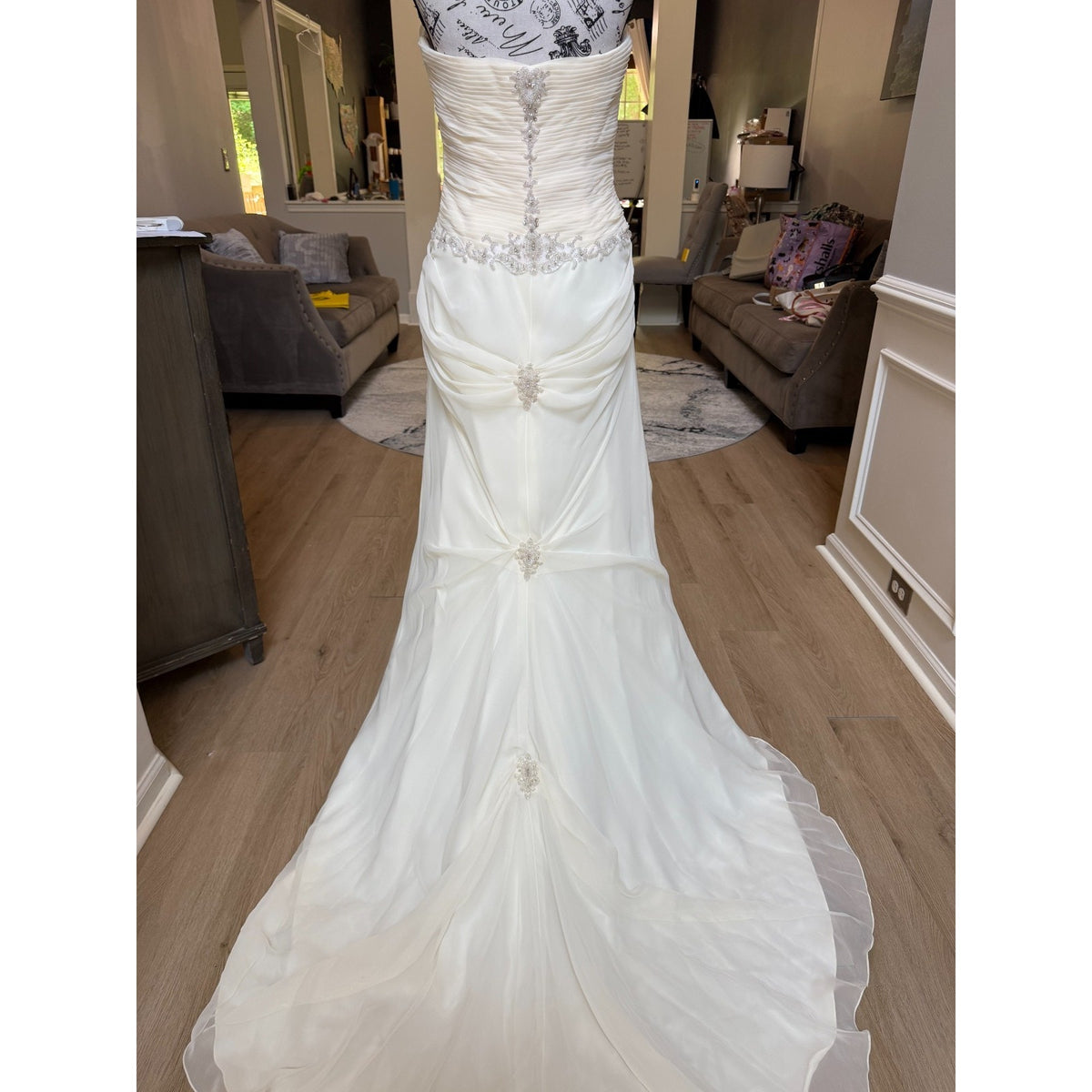 WG023 Jacquelin Exclusive 9861 Dark Ivory Strapless Ruched Beaded Trumpet Gown