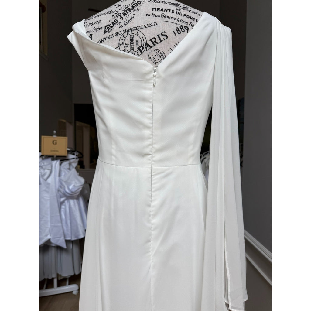 WG012 Size 16 Ivory Draped Scarf-Neck A-Line Wedding Gown NWT