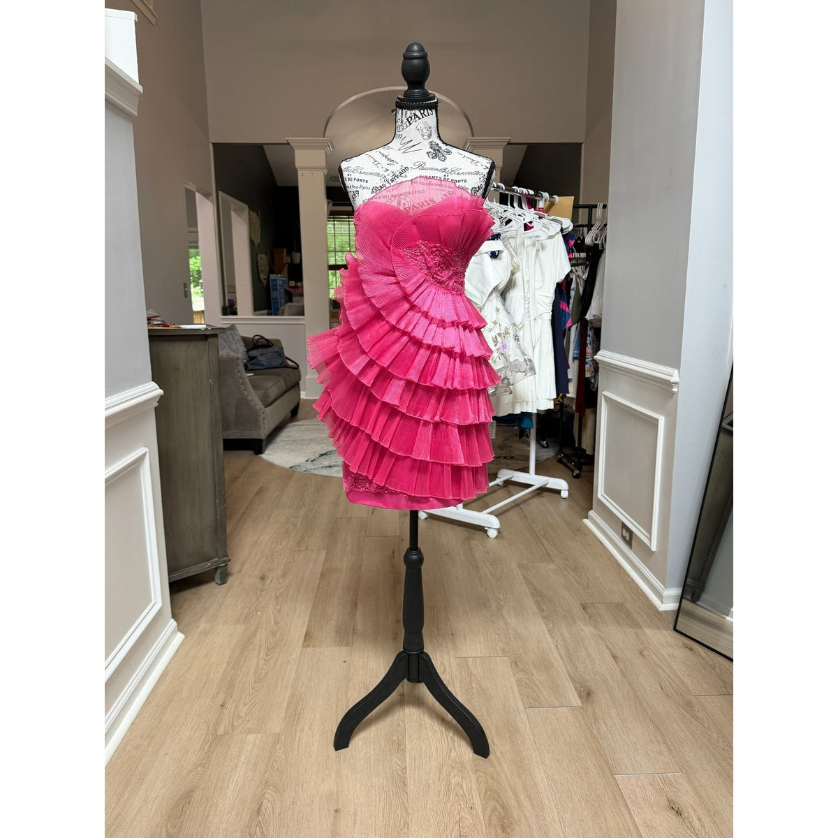 G001 Cinderella Divine Fuchsia Pink Ruffle Rosette Mini Formal Dress Size 4