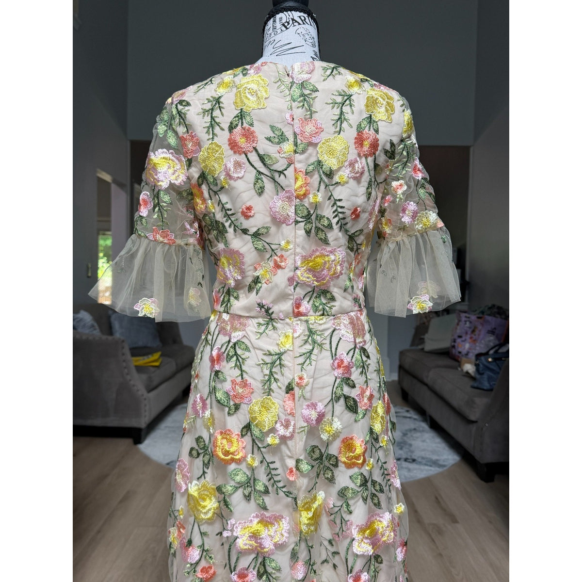 AW Bridal Carole US 12 Multicolor Floral Embroidered Tulle Formal Gown