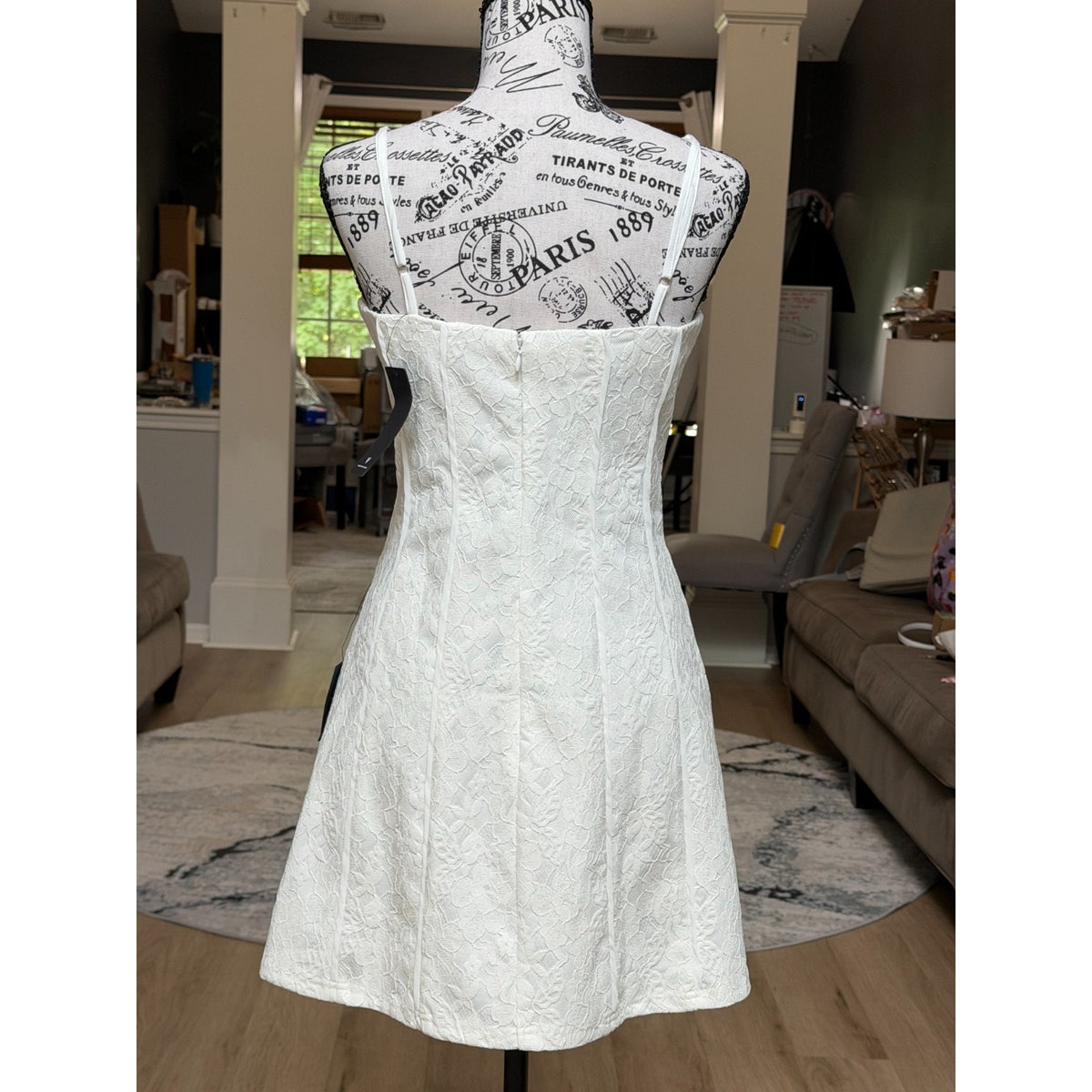 WG027 Lulus Dainty Personality Ivory Lace Seamed Bustier Mini Dress M NWT
