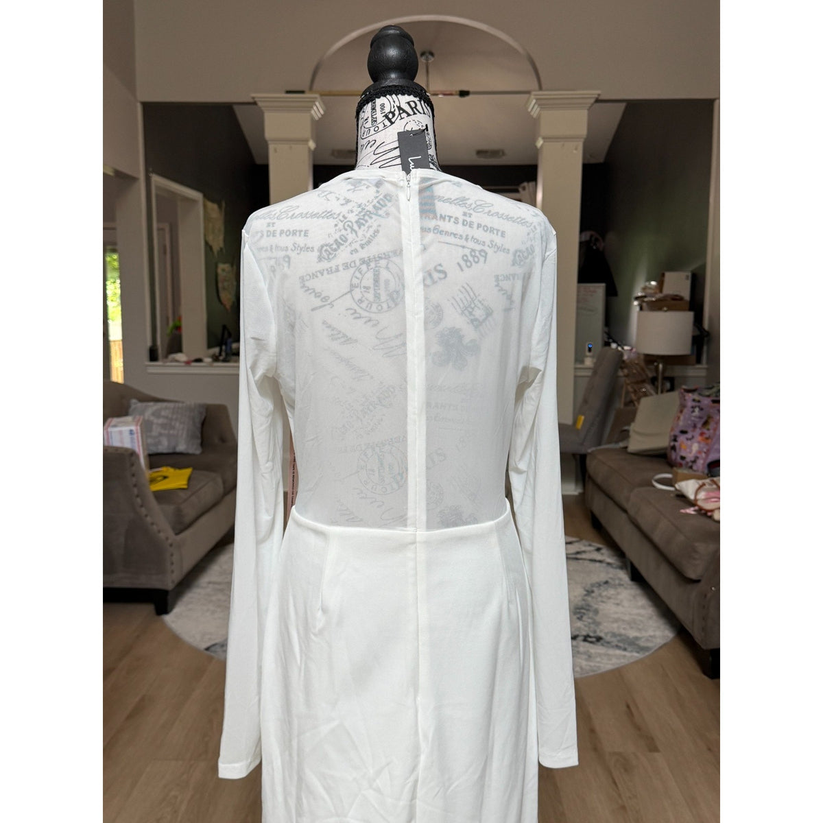 WG029 Lulus White Mesh Long Sleeve Maxi Dress XL