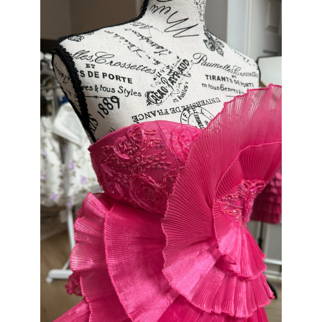 G001 Cinderella Divine Fuchsia Pink Ruffle Rosette Mini Formal Dress Size 4