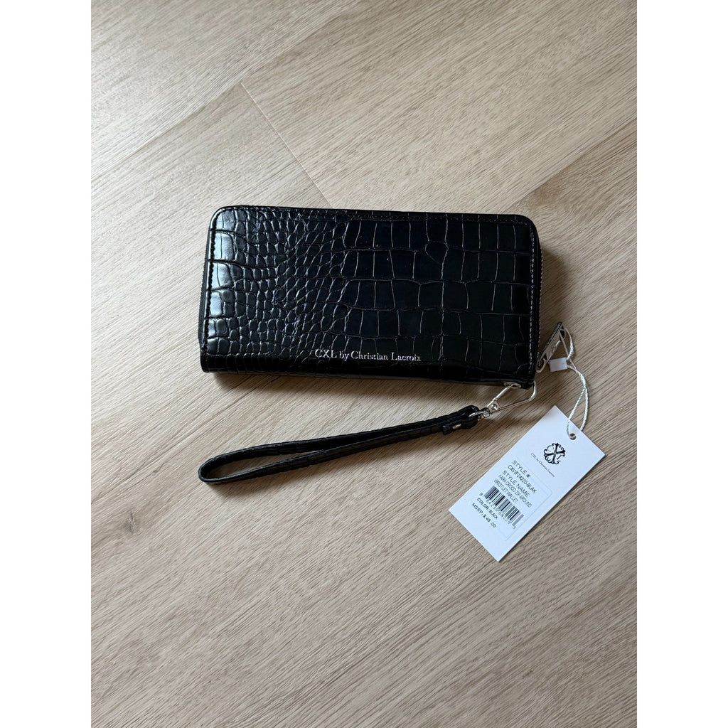 W001 Opened CXL Christian Lacroix Kara Croco Black Wristlet Wallet NWT