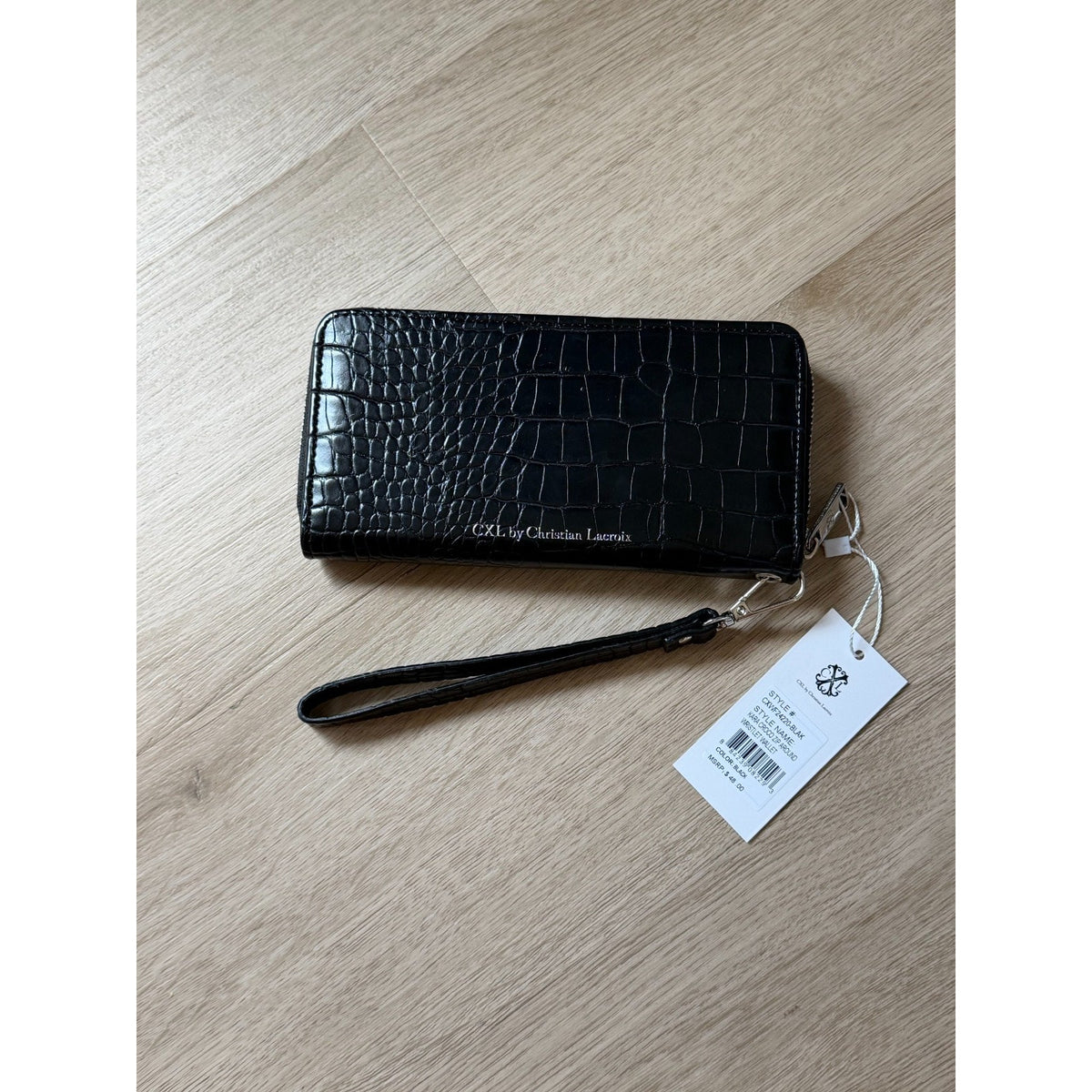 W001 Opened CXL Christian Lacroix Kara Croco Black Wristlet Wallet NWT