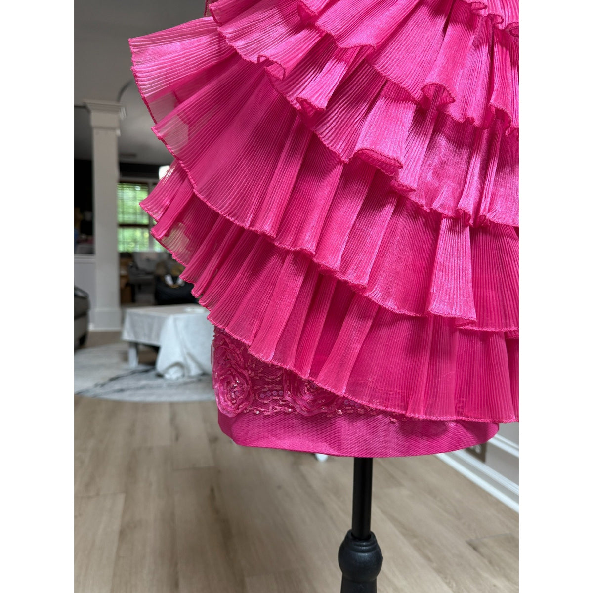 G001 Cinderella Divine Fuchsia Pink Ruffle Rosette Mini Formal Dress Size 4