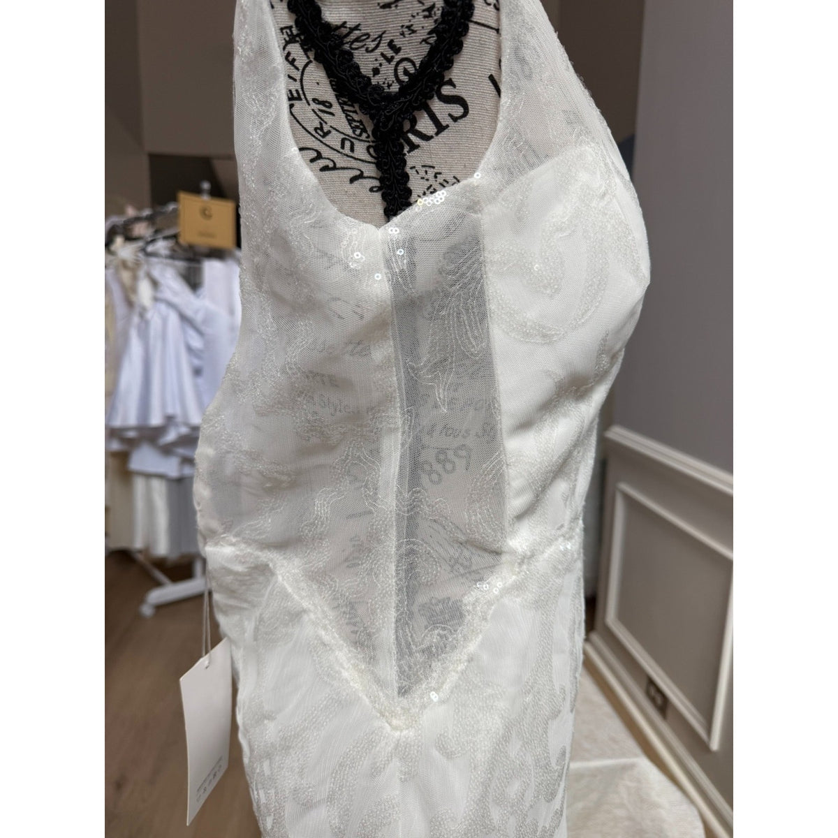 WG018 Size 4 Ivory Sequin Fit-and-Flare Corset Wedding Gown NWT