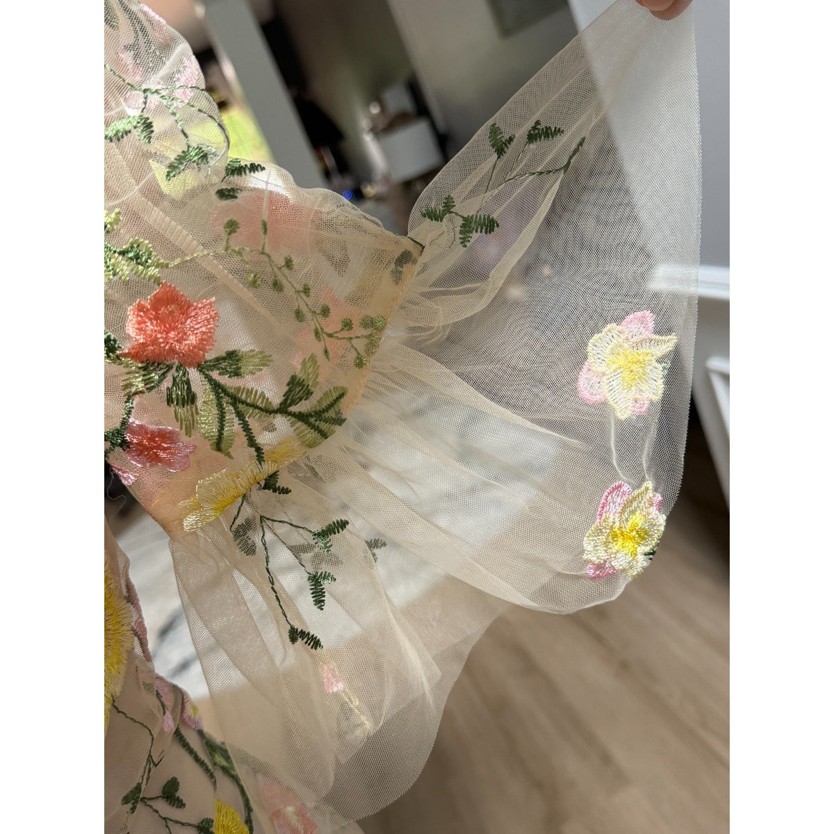 AW Bridal Carole US 12 Multicolor Floral Embroidered Tulle Formal Gown