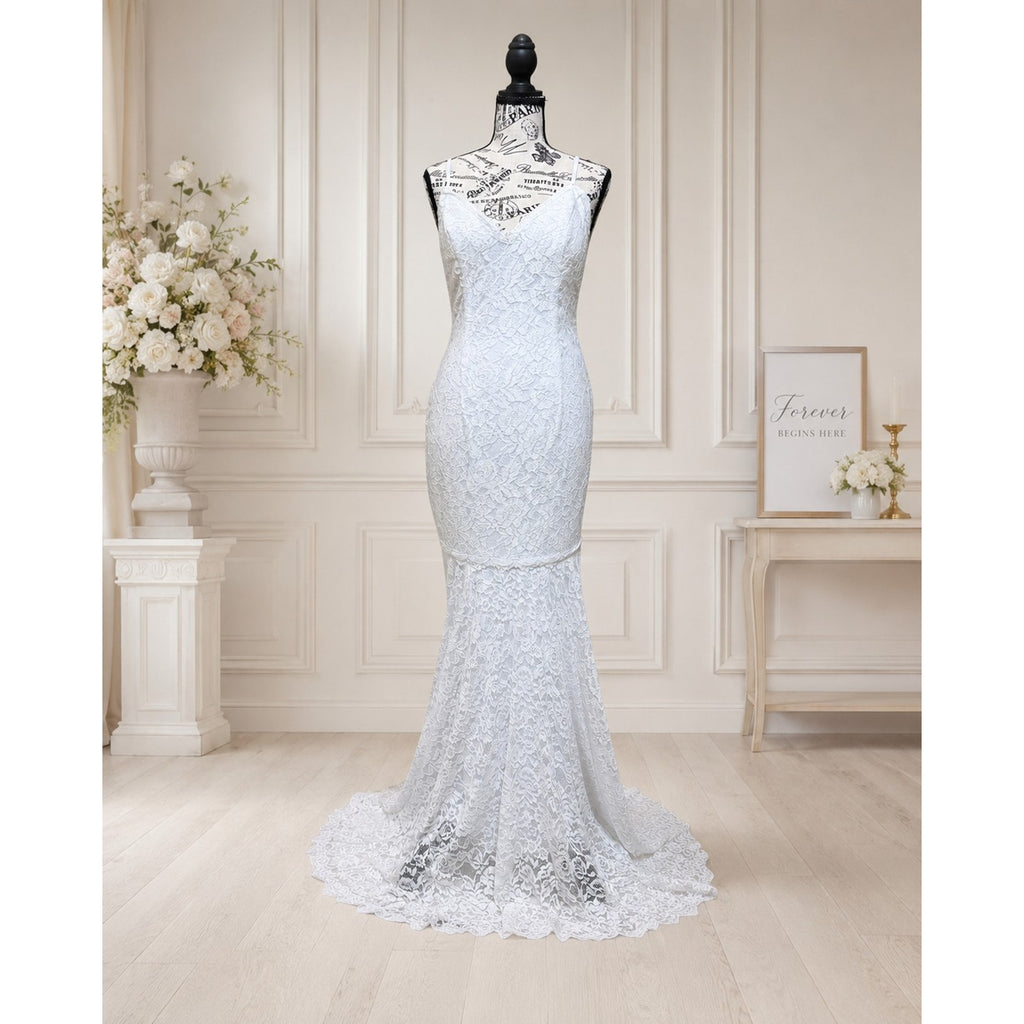 WG017 Size 10 White Lace Mermaid Wedding Gown Dress Excellent