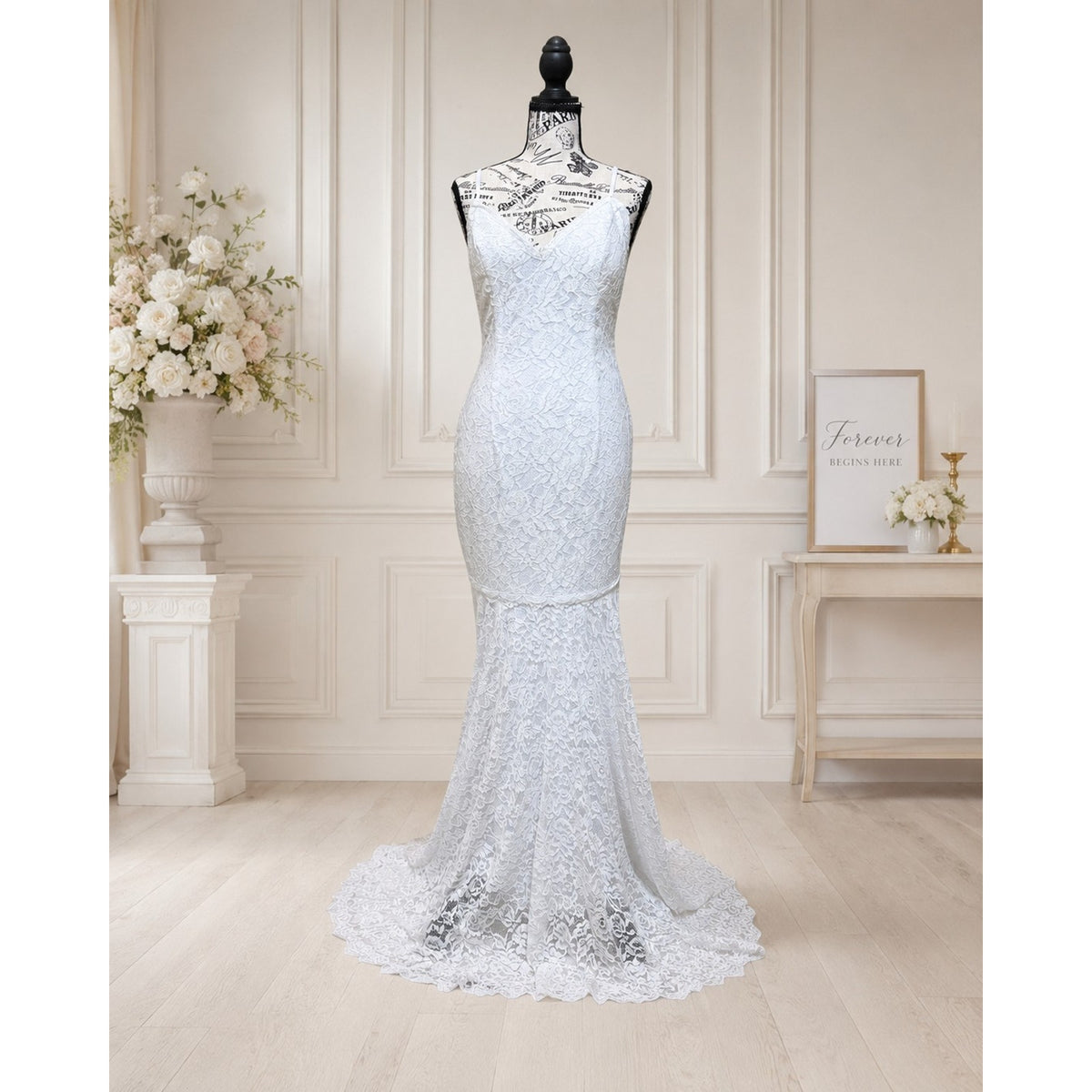 WG017 Size 10 White Lace Mermaid Wedding Gown Dress Excellent