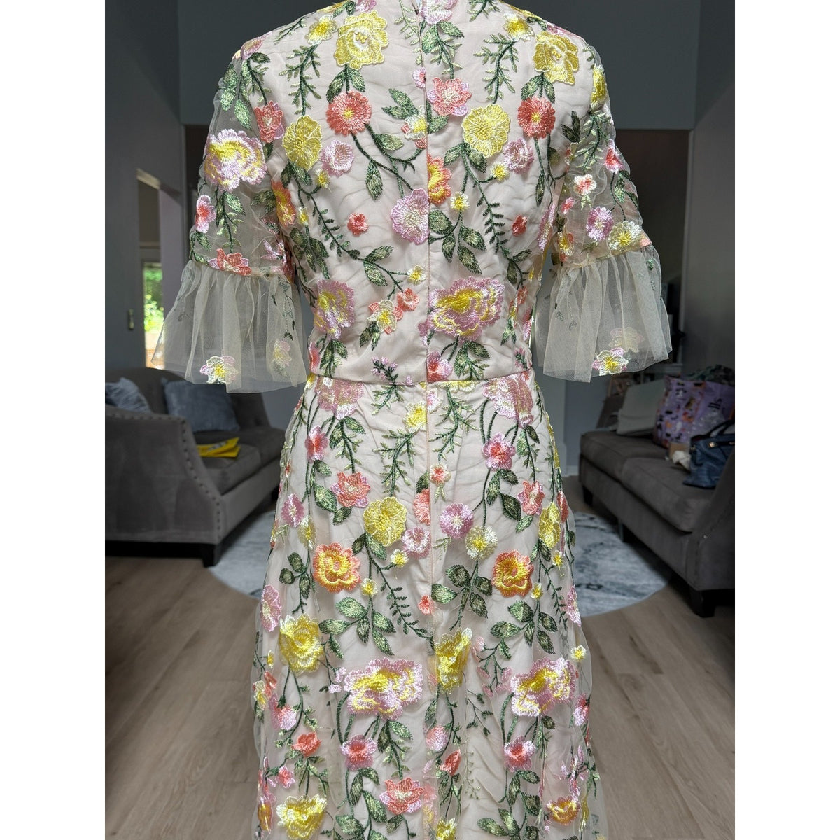 AW Bridal Carole US 12 Multicolor Floral Embroidered Tulle Formal Gown