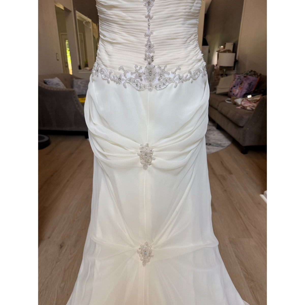 WG023 Jacquelin Exclusive 9861 Dark Ivory Strapless Ruched Beaded Trumpet Gown