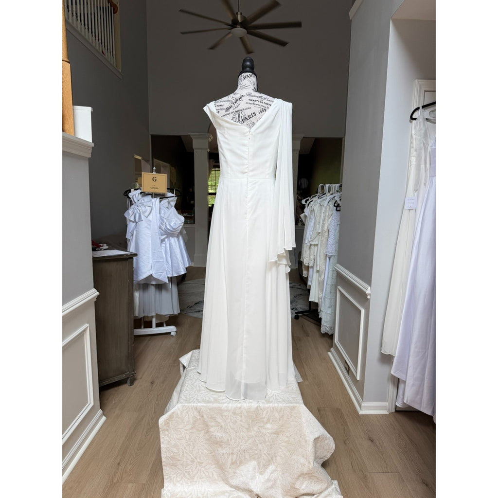 WG012 Size 16 Ivory Draped Scarf-Neck A-Line Wedding Gown NWT