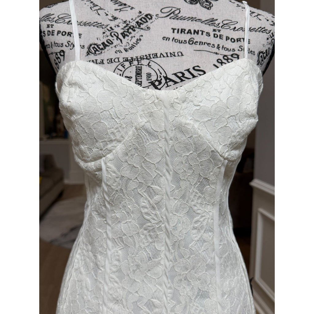 WG027 Lulus Dainty Personality Ivory Lace Seamed Bustier Mini Dress M NWT
