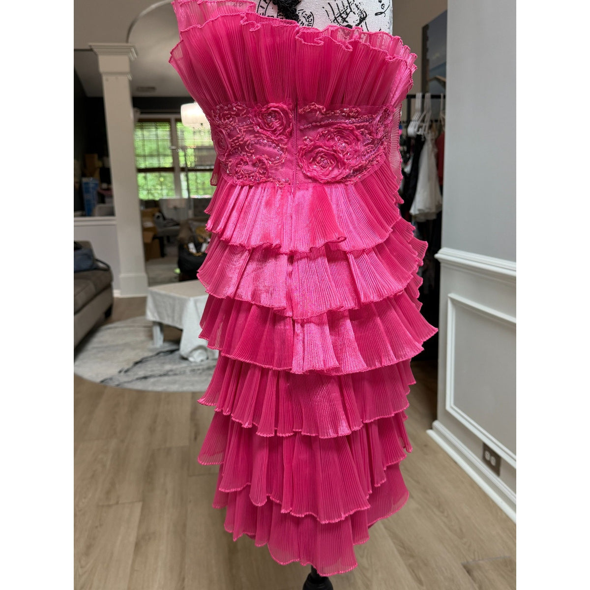 G001 Cinderella Divine Fuchsia Pink Ruffle Rosette Mini Formal Dress Size 4