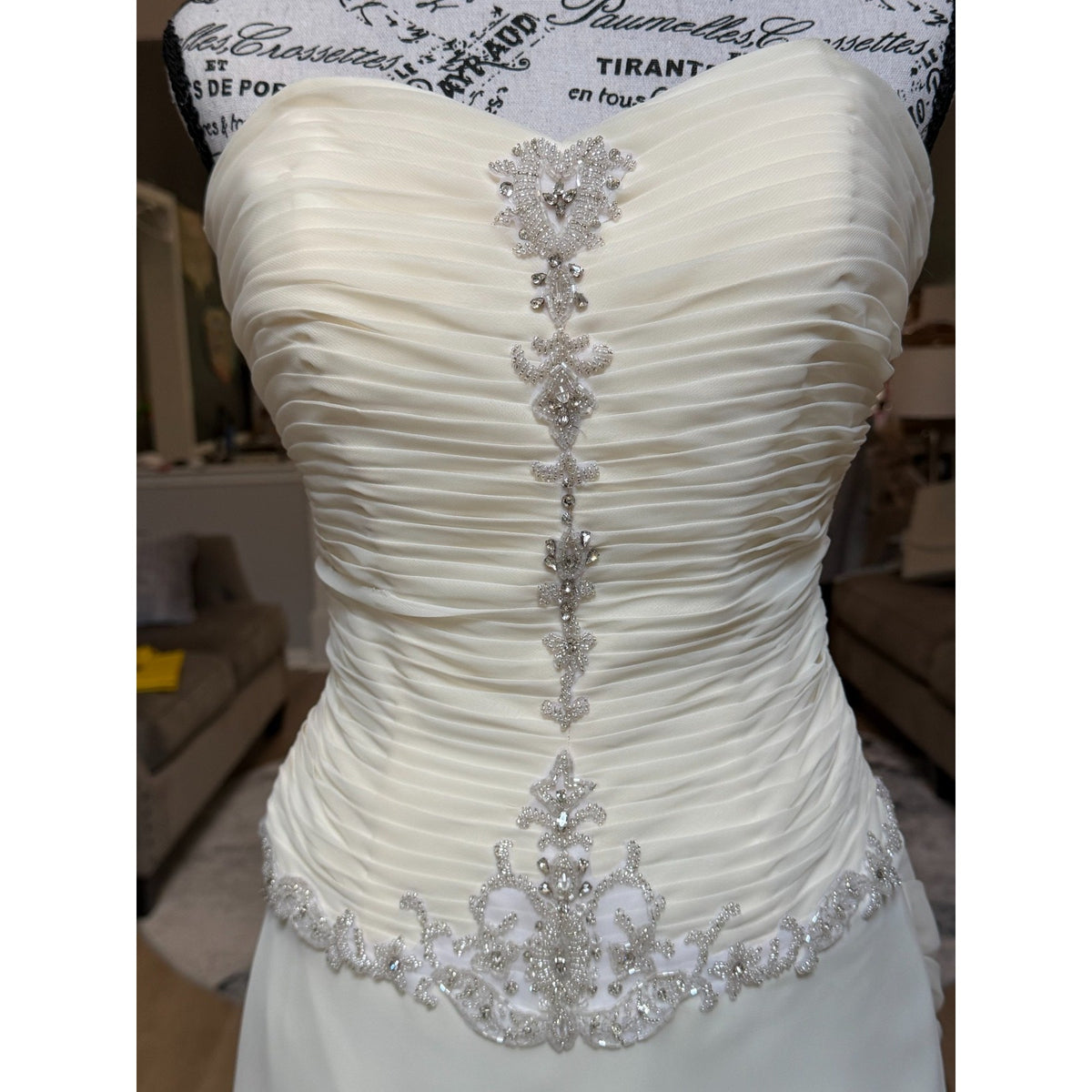 WG023 Jacquelin Exclusive 9861 Dark Ivory Strapless Ruched Beaded Trumpet Gown